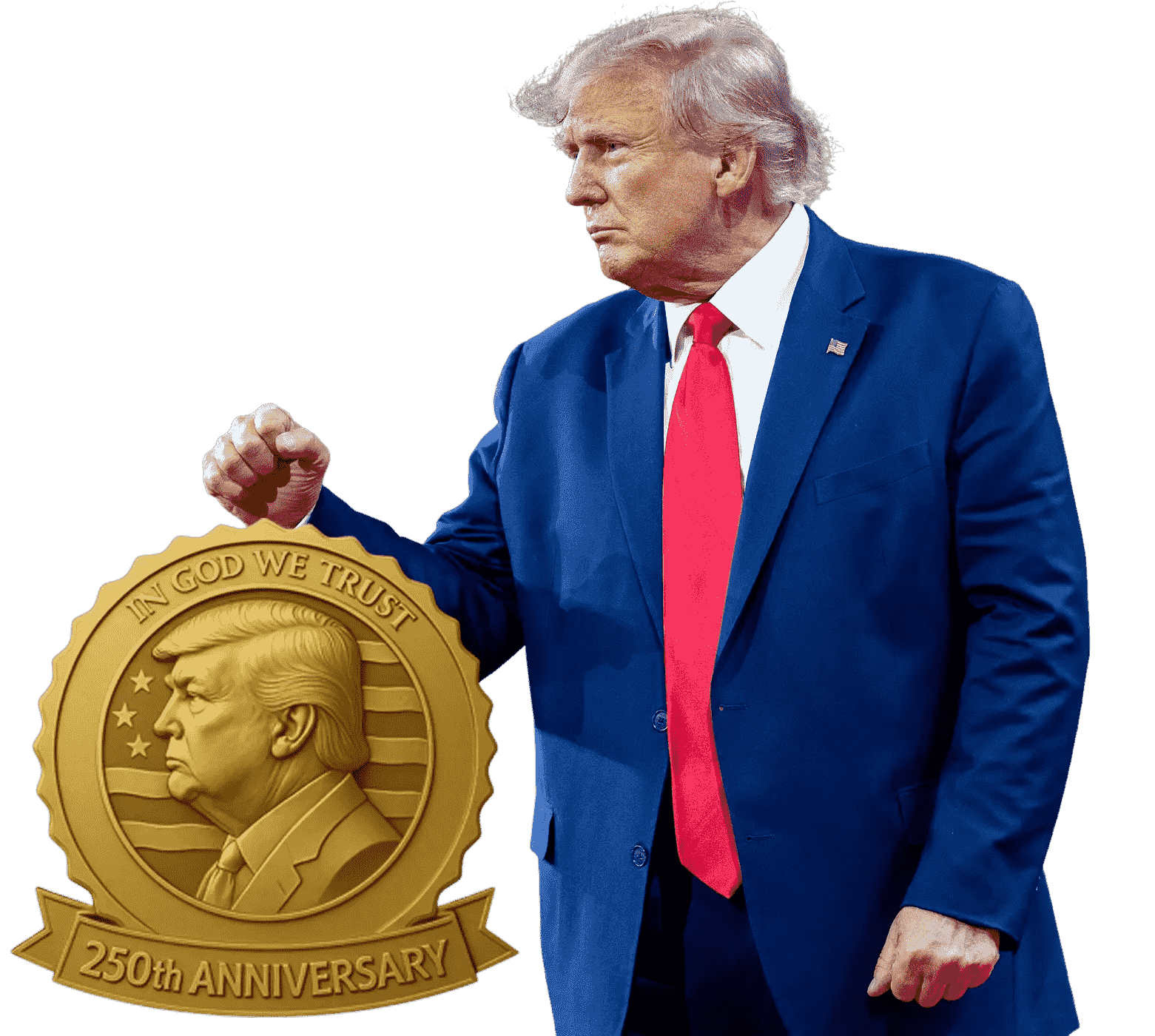 Trump 250th Anniversary Golden Badge front view