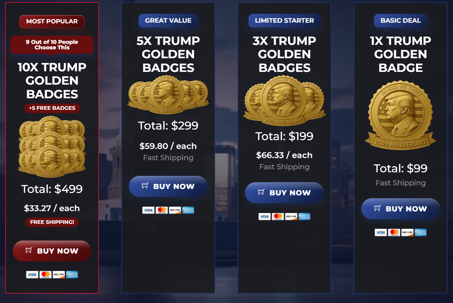 Trump Golden Badge pricing